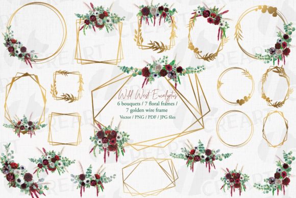 Golden Eucalyptus Burgundy Flower Frames: Elevating Your Creative Projects with Boho Elegance