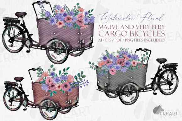 Mauve and Very Peri Floral Cargo Bicycle: A Versatile Design Asset for Modern Creators