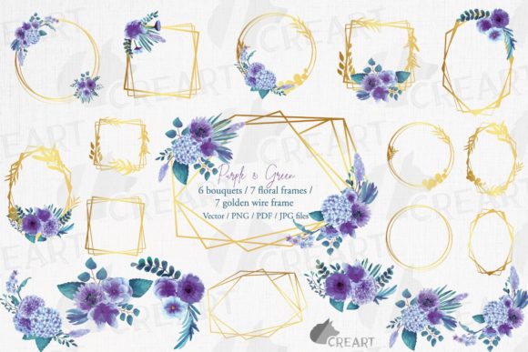 Purple Invitation Bouquets & Golden Frames
