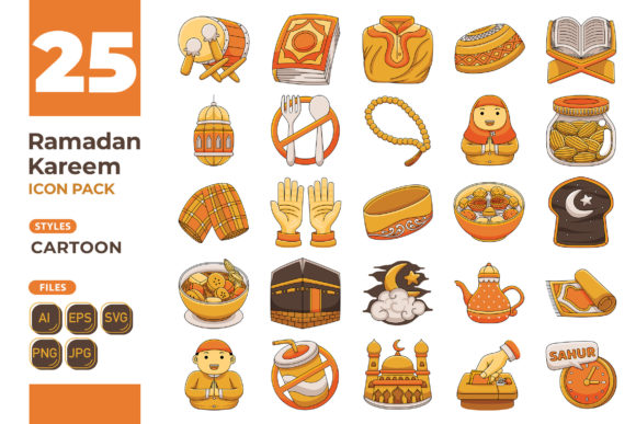Ramadan Kareem Icon Pack Cartoon Style