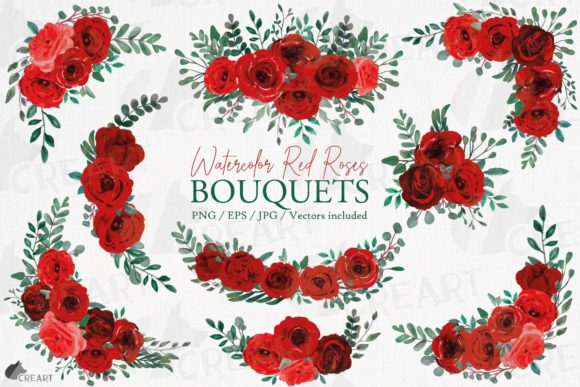 Red Rose Bouquets Watercolour Clip Art: Elevating Modern Design with Timeless Florals