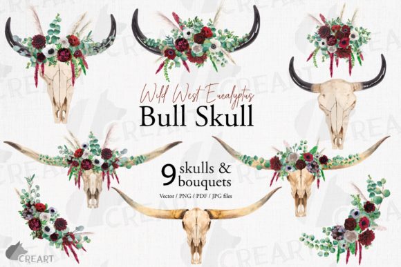 Transforming Design with the Eucalyptus Burgundy Floral Bull Skull Aesthetic