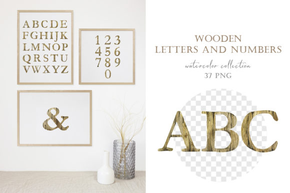 Watercolor Wooden Alphabet Clipart PNG